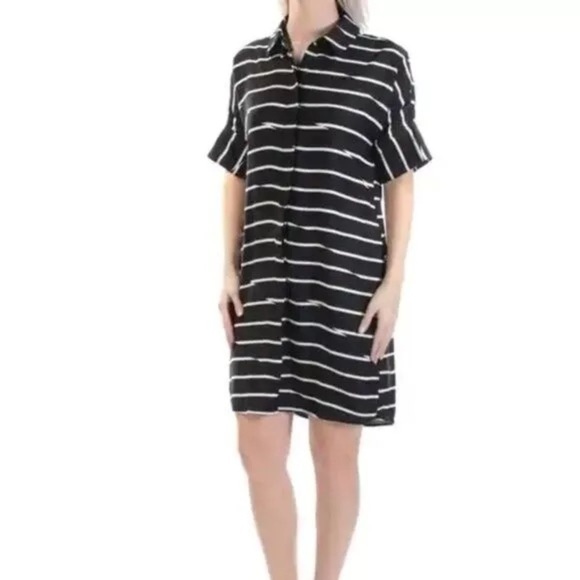 Madewell Black Break Stripe Button Front Courier Dress - Picture 1 of 8